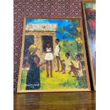A Large original oil painting on board of African Children and Mother. Signed Michele M Sutherland