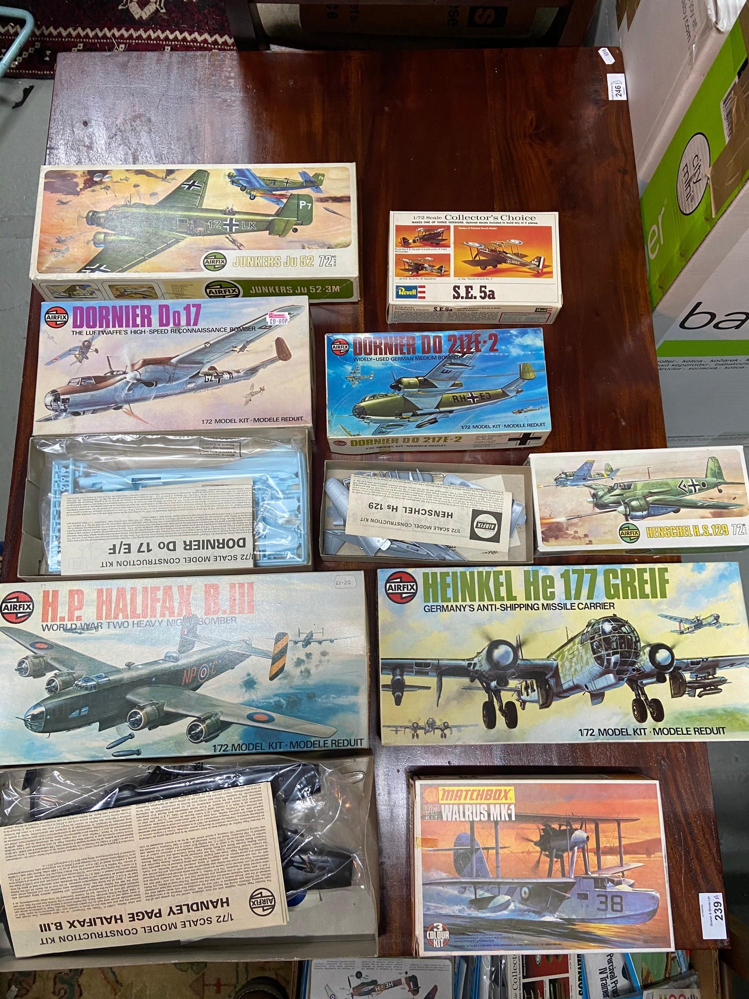 A Quantity of boxed military Airfix models and matchbox model kits. Includes Walrus MK-1, H.P