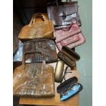 A Lot of vintage fashion accessories which include three crocodile leather hand bags, Three Gucci