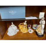 Two Royal Doulton Figurines, Three posies and a Florence Giuseppe Armani boxed figurine.