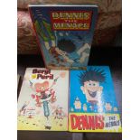 Two 1960 and 1962 vintage Dennis the Menace annuals and 1961 Beryl the Peril annual.