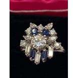A Beautifully made Unmarked white gold Art Deco style Sapphire and Diamond ring. [Ring size M 1/