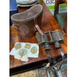 A Pair of WW2 Ross London Prism Binoculars with leather carry case. Together with four military