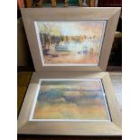 Two original Acrylic & Pastel paintings by J. MAIRS/ Douglas. Titled 'Sun & Shadow' & 'Reflection'