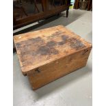 A Joiners pine work box containing various wooden planes and small miniature Anvil