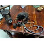 Antique Ceag Ltd Inspection Lamp, Paris Binoculars and Aquilus binoculars [missing lens] Together