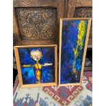 A Lot of two original oil paintings on board depicting African style figure.