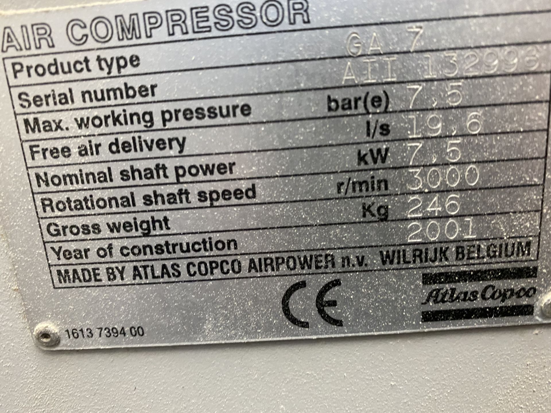 (2001) Atlas Copco GA7 Packaged Air Compressor - Image 4 of 4