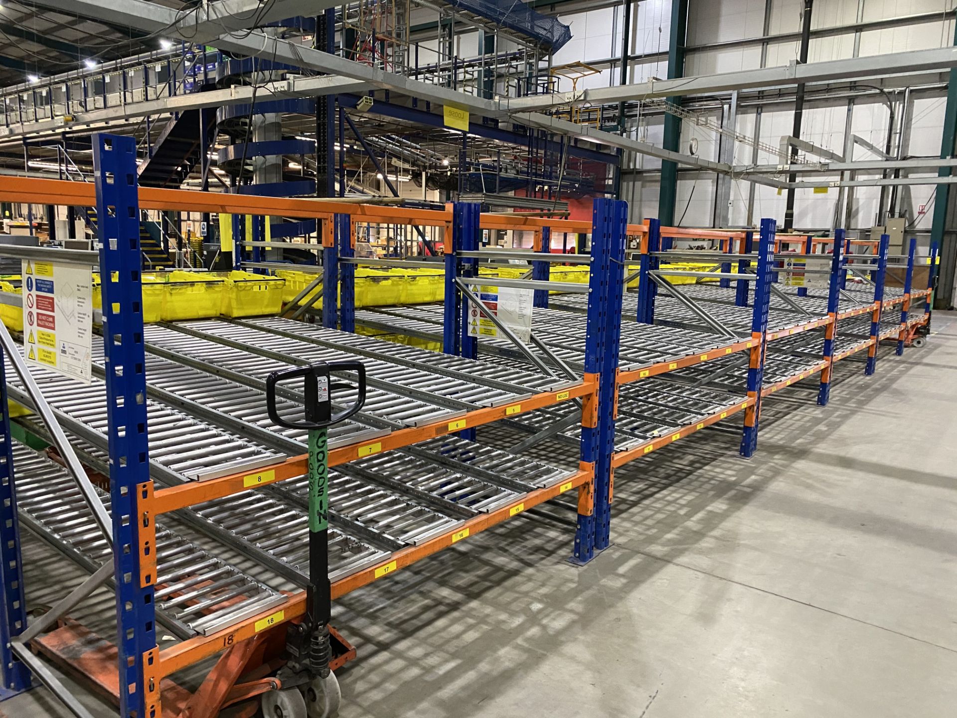 14 x Stock inbound racks with roll feed conveyor