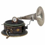 "Octophone" Tin-Toy Phonograph, c. 1925Bing Werke, Nuremberg. Lithographed tin, spring motor, horn Ø