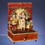 Musical Manivelle Automaton Clown Duet, c. 1900Probably Gottlieb Zinner & Söhne, with German