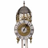 French Lantern Clock, 1741Signed "Le Franc Avire, 1741". Brass, verge escapement, rear pendulum,