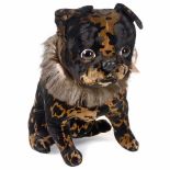 Velvet French Bulldog, c. 1920With black-and-brown coat, soulful brown glass eyes, gutta-