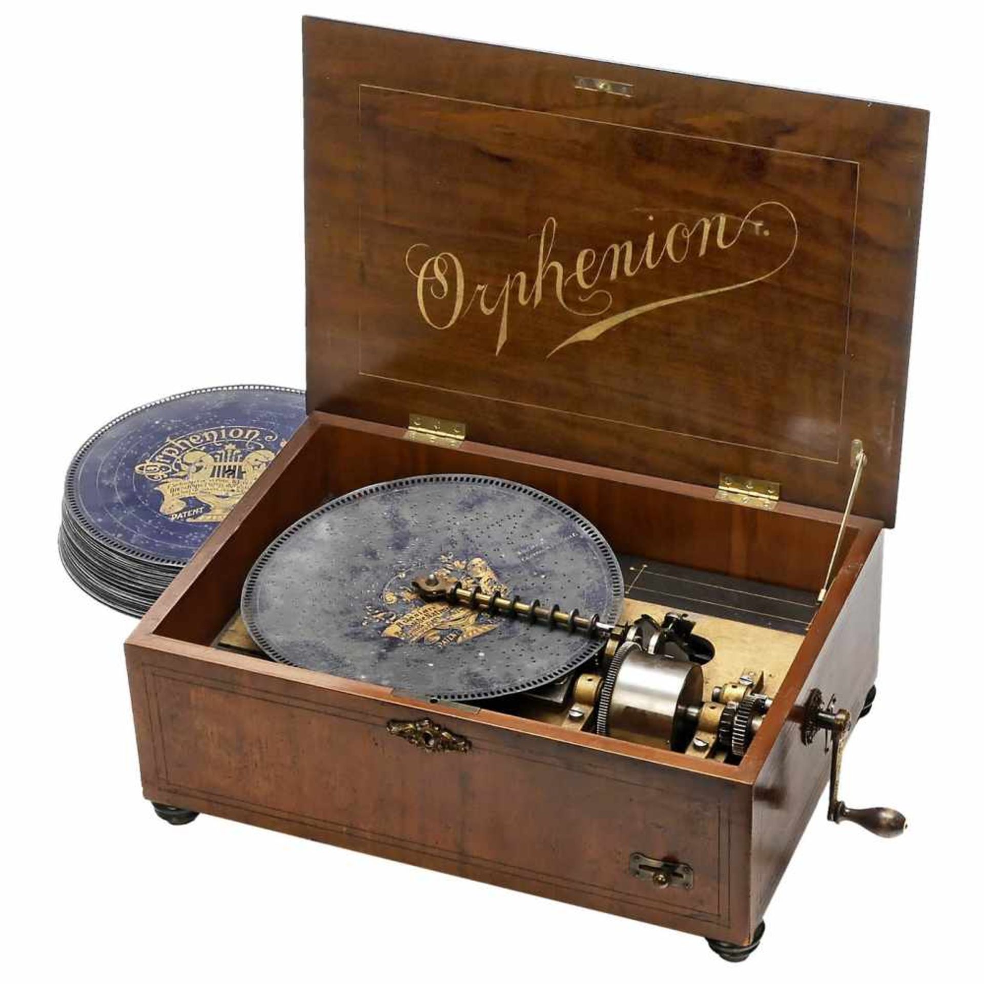 Orphenion Model 51 Table Disc Musical Box, c. 1895Manufacturer: Bruno Rückert, Leipzig. For discs of