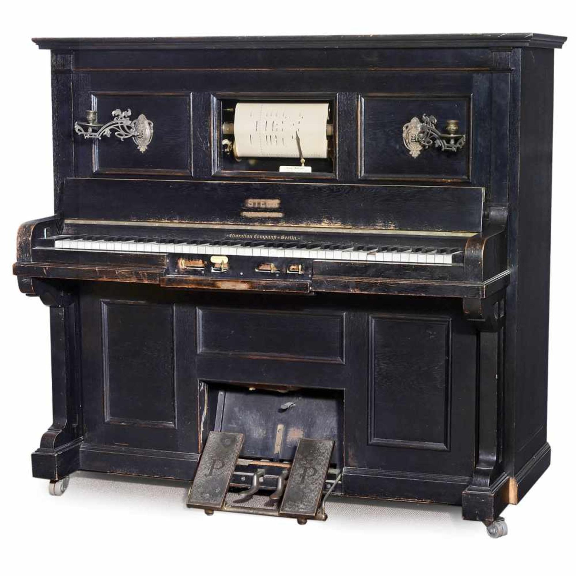 Steck Pianola-Piano, c. 1914Made by Steck Piano-Fabrik, Gotha, Germany. For 65-note rolls, foot-