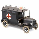 Military AmbulanceHand-painted tin, two opening doors, interior with two stretchers, spiral spring