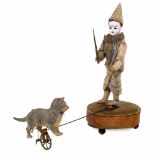 Ringmaster Clown and Cycling Cat Automaton, c. 1900Possibly Renou. Clown with white bisque head