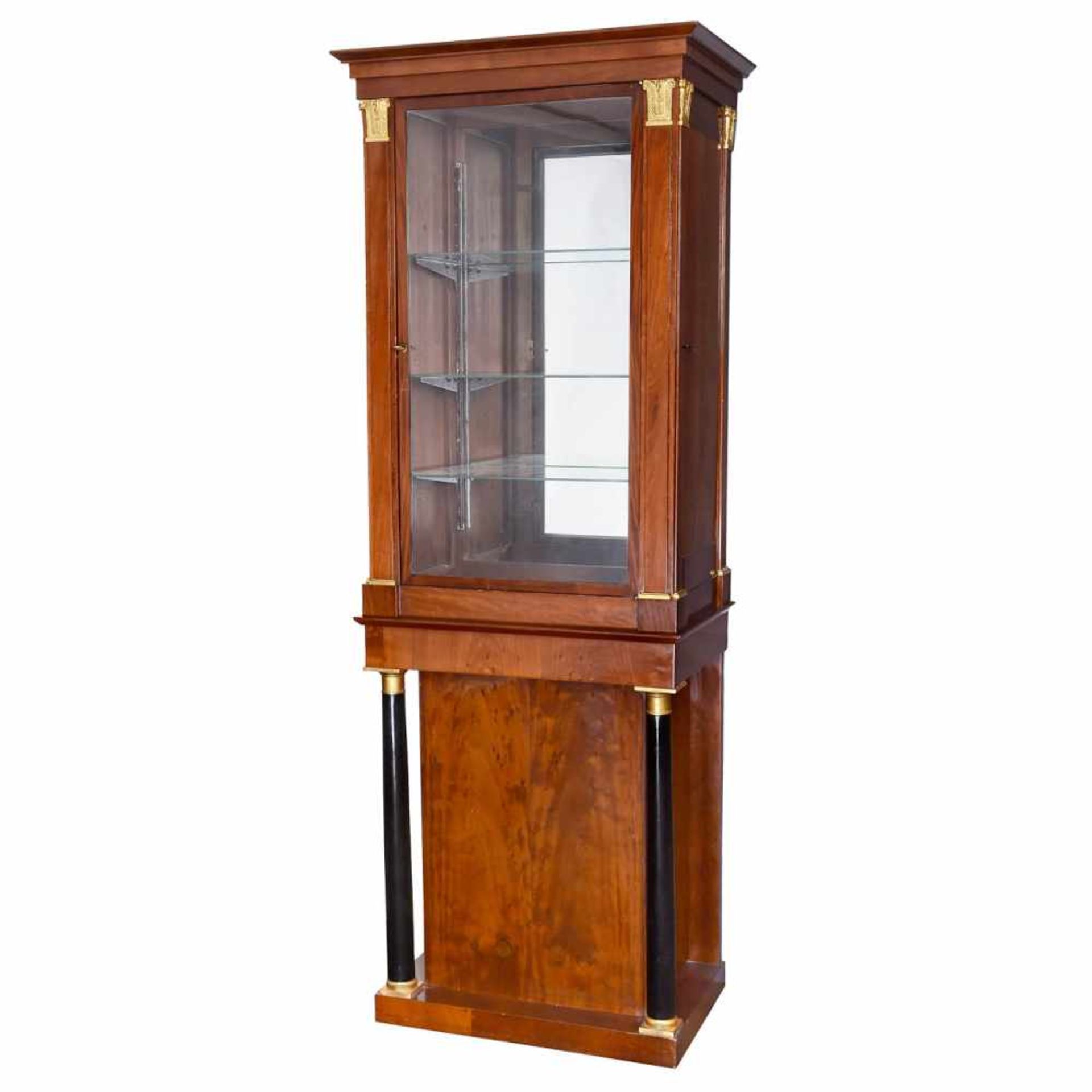 Large Flute Clock Case, c. 1820Solid and veneered cherry wood case, columns with gilt brass capitals