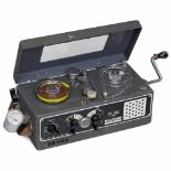 Portable Swiss "Nagra II B" Tape Recorder, 1953Kudelski, Switzerland. Crank-driven clockwork motor