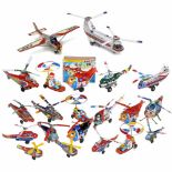 Japanese Tin-Toy Airplanes and Helicopters, c. 1960-70Lithographed tin, battery-operated, spring-