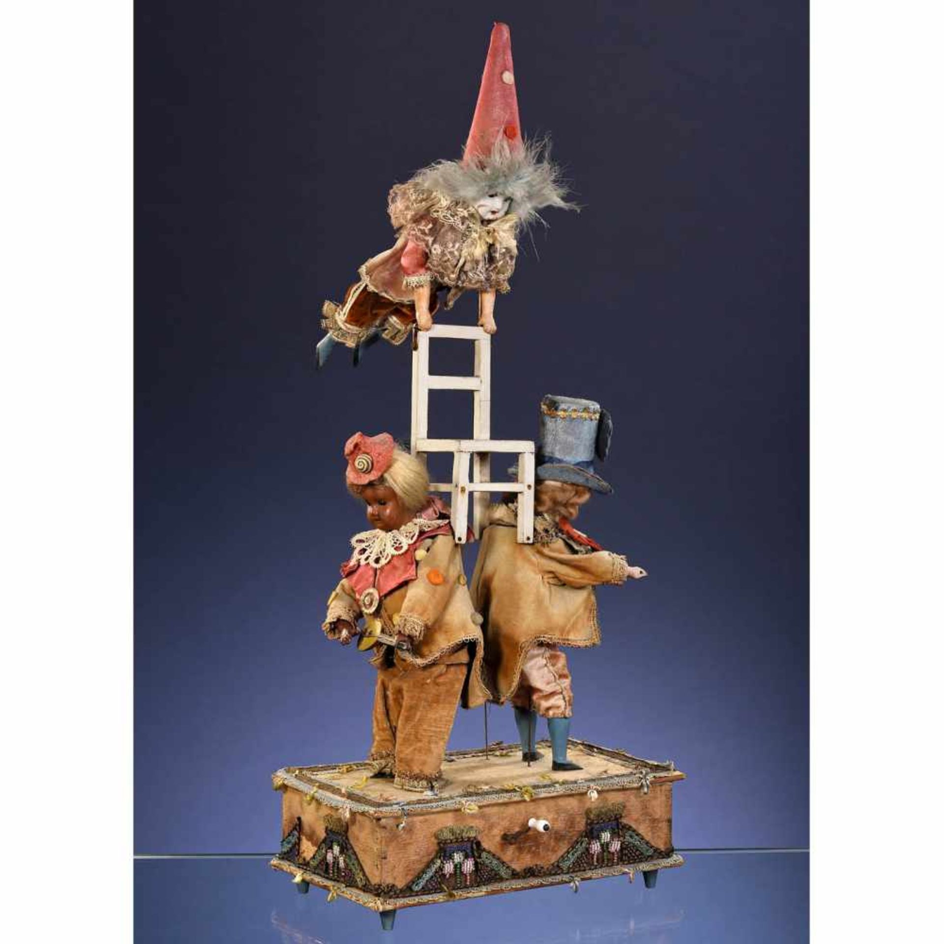 Unusual Musical Manivelle Musicians and Acrobat Automaton, c. 1920Maker unknown. Three figures
