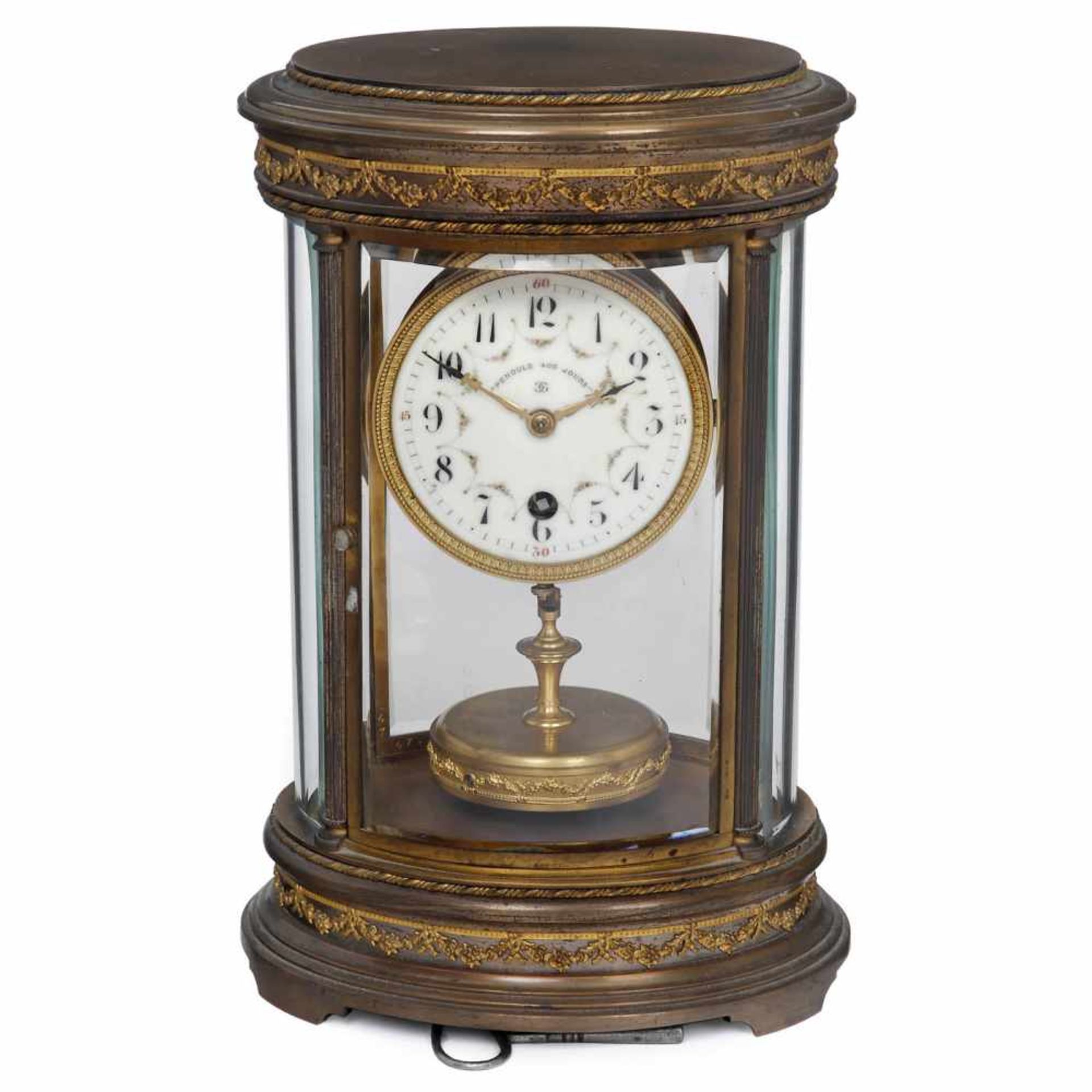 French Torsion Pendulum Clock by Claude Grivolas, c. 1910"Pendule 400 Jours", marked "CG, Paris".