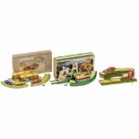 3 Tin-Toy Race Tracks, c. 19501) "Witch Train", Johann Höfler, Fürth, Made in U.S.-Zone Germany.