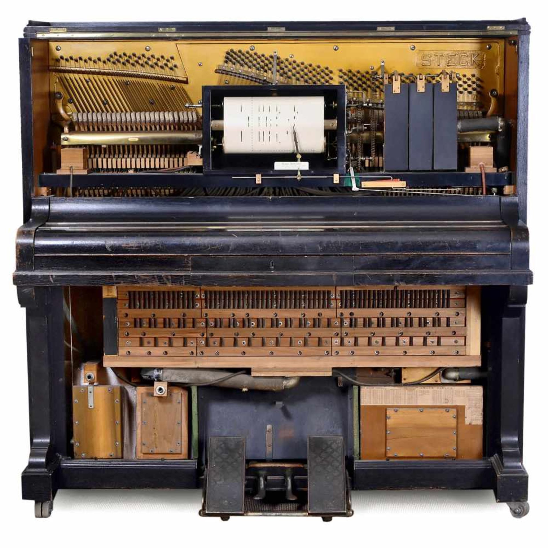Steck Pianola-Piano, c. 1914Made by Steck Piano-Fabrik, Gotha, Germany. For 65-note rolls, foot- - Bild 2 aus 3