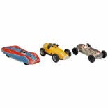 3 German Tin-Toy Racing Cars, c. 1950-601) Auto Union racing car by Distler, Nuremberg. No. 343,