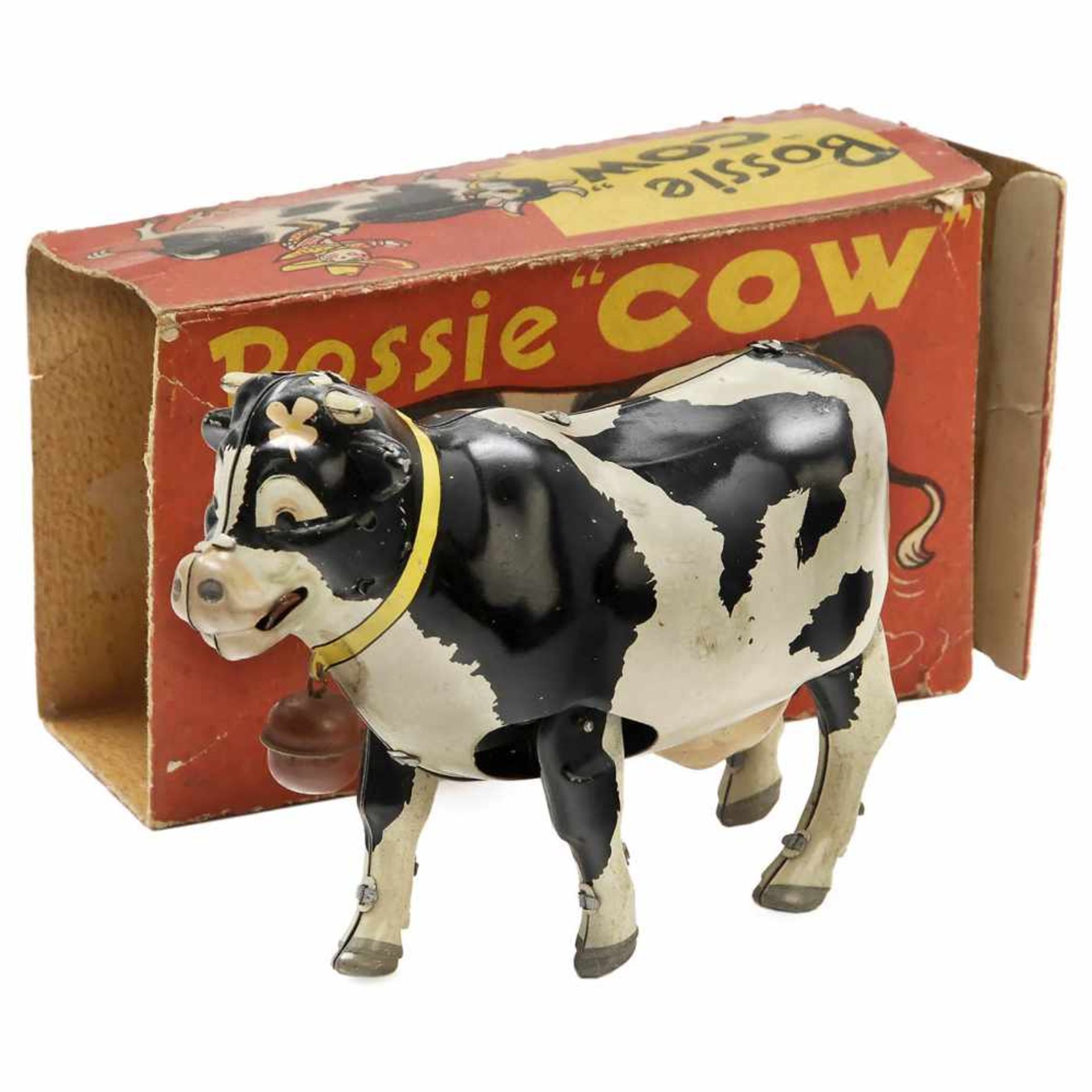 4 Japanese Tin Toys1) Bossie "Cow" toy by Alps, c. 1955. Patent no. 373980, lithographed tin, - Bild 2 aus 3