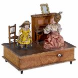 Musical Dancing Lesson Manivelle Automaton, c. 1920sDepicting a pianist and her student, both