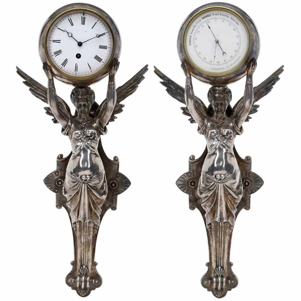 2 französische Figuren mit Uhr und Barometer, Ende 19. Jh.