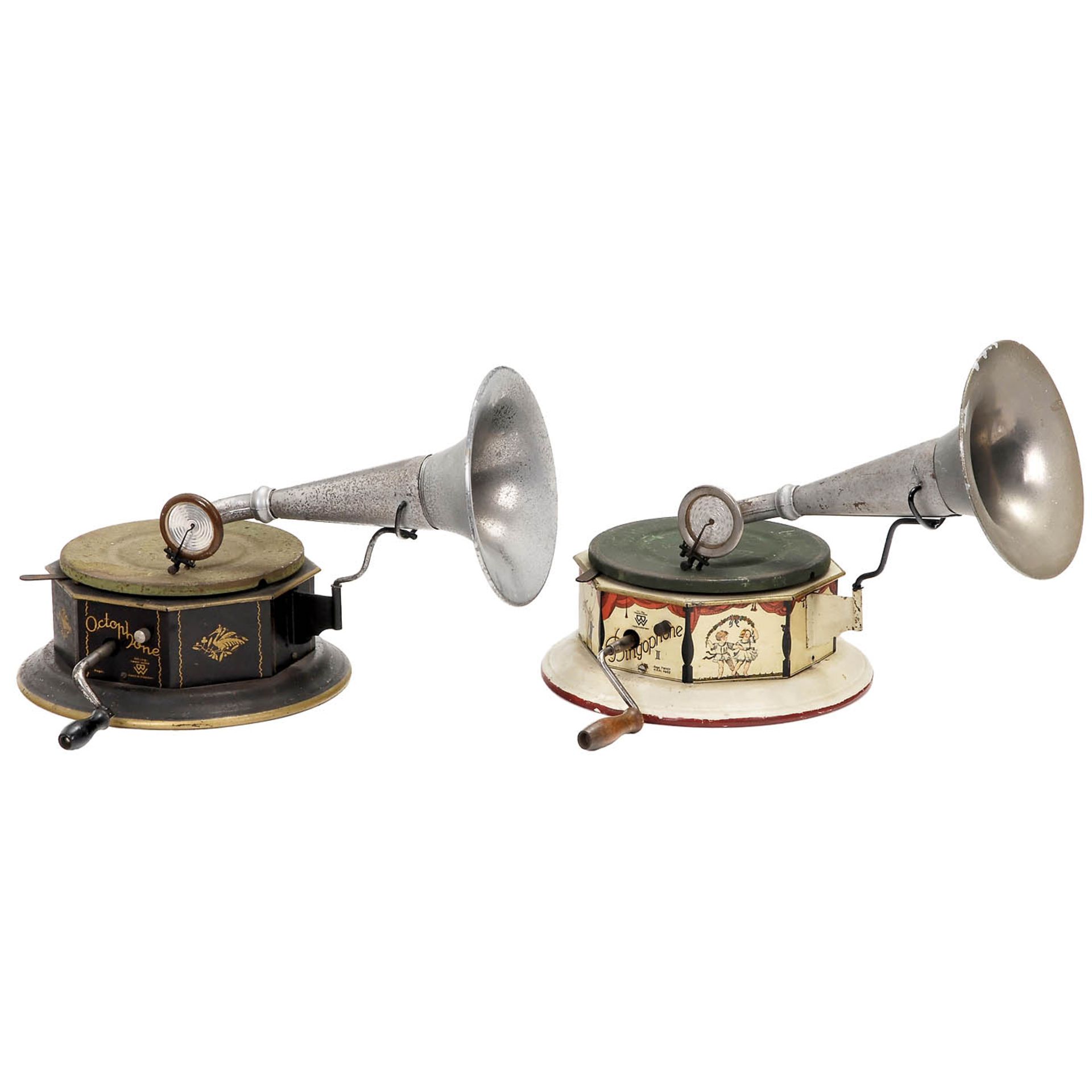 2 Spielzeug-Grammophone von Bing, um 1925