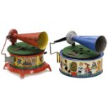 2 Spielzeug-Grammophone, um 1925
