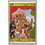 Original-Lithographie "Schichtl's Marionettenspiele", um 1920