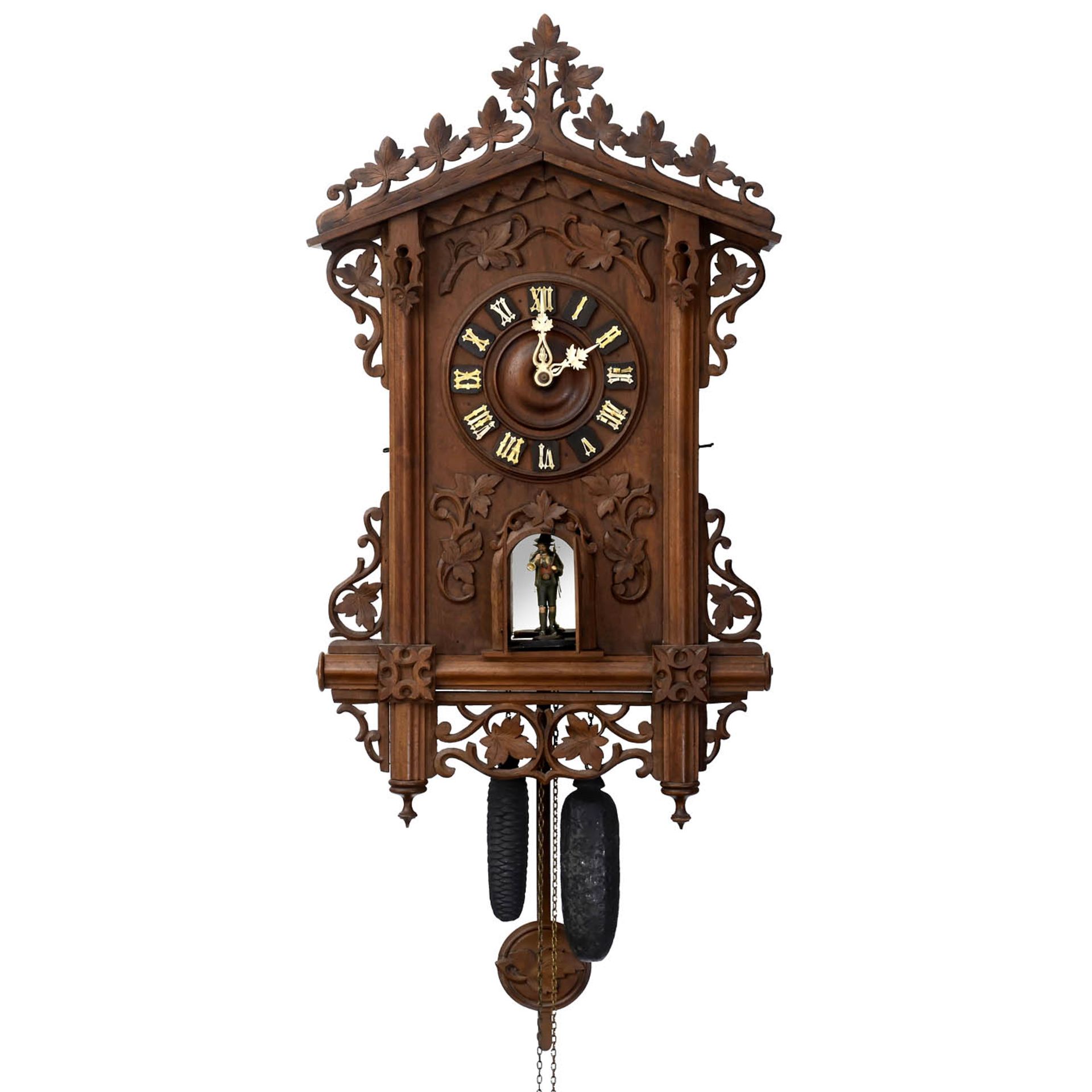 Schwarzwälder Trompeter-Uhr von Wehrle, um 1890