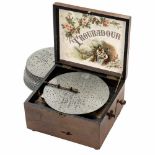 Plattenspieldose, Weihnachtsbaumständer und Walzenphonograph, um 1900-10