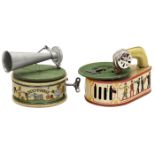 2 Spielzeug-Grammophone, um 1925