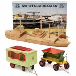 2 Steiff-Fahrzeuge und 1 Schiffsbaukasten, um 1960-70