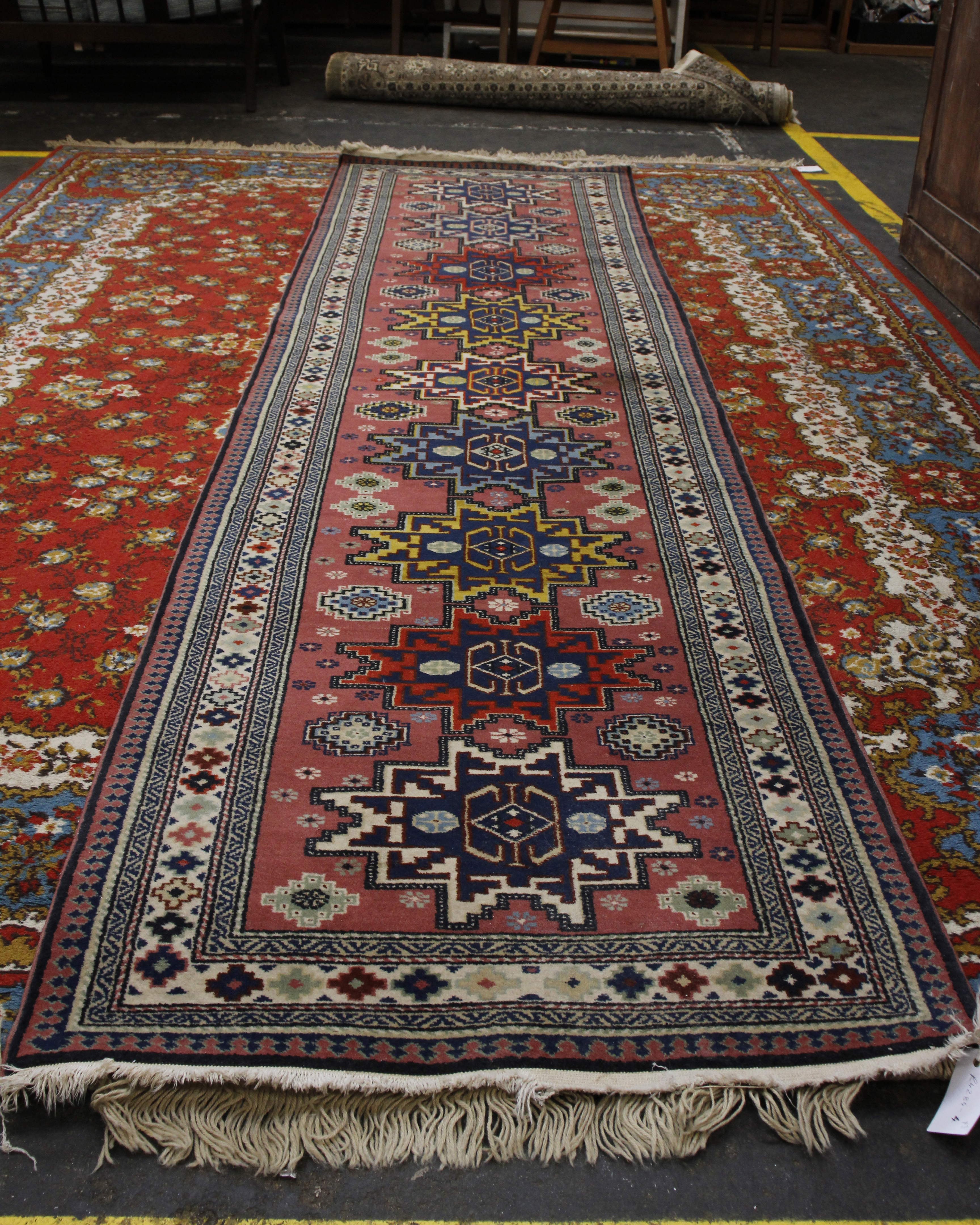 2 modern machine woven rugs together a machine woven Afghan runner. - Image 3 of 4