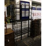 A modern wrought iron graduated three tier folding shelf unit, 191cm(H) 41.5cm(D) 93cm (W)