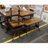 A modern oblong coffee table with leather inset top, on lyre supports together with a mahogany two