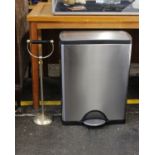 An Aluminium kitchen flip top recycling bin by Simple Human together with a gold effect stand up