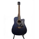A Lindo 'Model' 'Willow - EAG' acoustic six string guitar - matt blue body with rosewood neck.