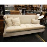 A large cream modern contemporary high back 4 seat sofa. Upholstered in cream chenille fabric, fixed