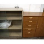 Schreiber teak laminate cabinet together with glass fronted bookcase