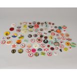 A large quantity of vintage pin badges. CND, Thatcher out, Miners strike etc.