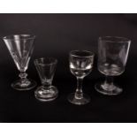 An 18th century 'Rummer glass' together with a facet cut trumpet bowl ale glass and two other