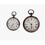 Two sterling silver open faced key wind pocket watches. A Gents and ladies both with white enamel
