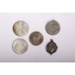 Two Maria Theresa Austrian Silver Thalers, an Austrian 500 shilling piece and a 1935 Jubilee medal